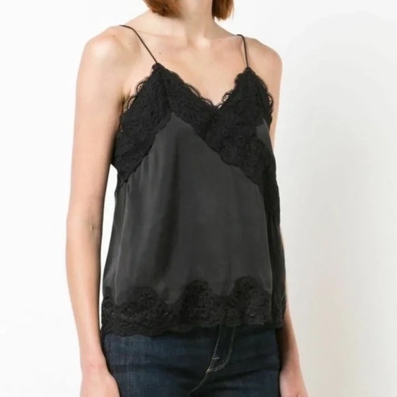 Alice + Olivia Black Silk Asymmetrical Lace Tank Camisole - Picture 1 of 3